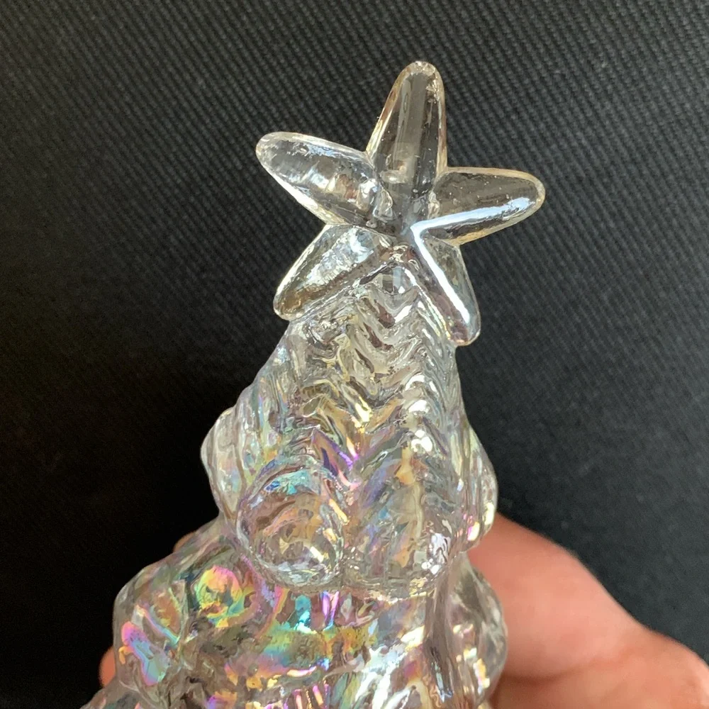 Carnival Iridescent Clear Glass Hollow Christmas Tree with Teddy Bear & Star